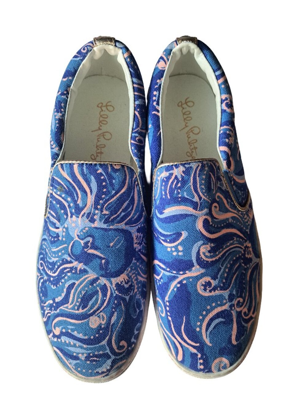 Lilly Pulitzer Women’s Size 8 Slip On Sneakers Blue Pink Ocean Print Canvas Casu